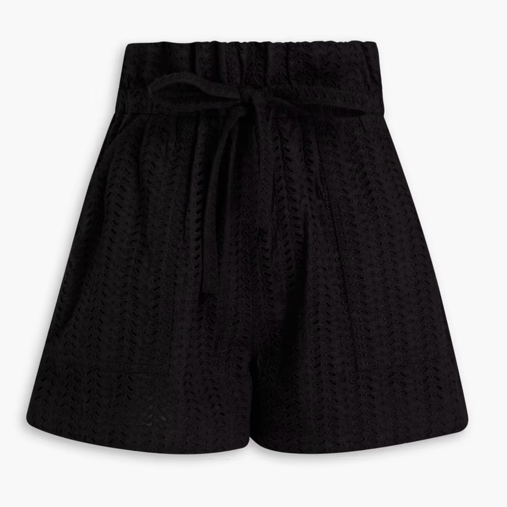 A.L.C. Black High-Waist Eyelet Knit Shorts